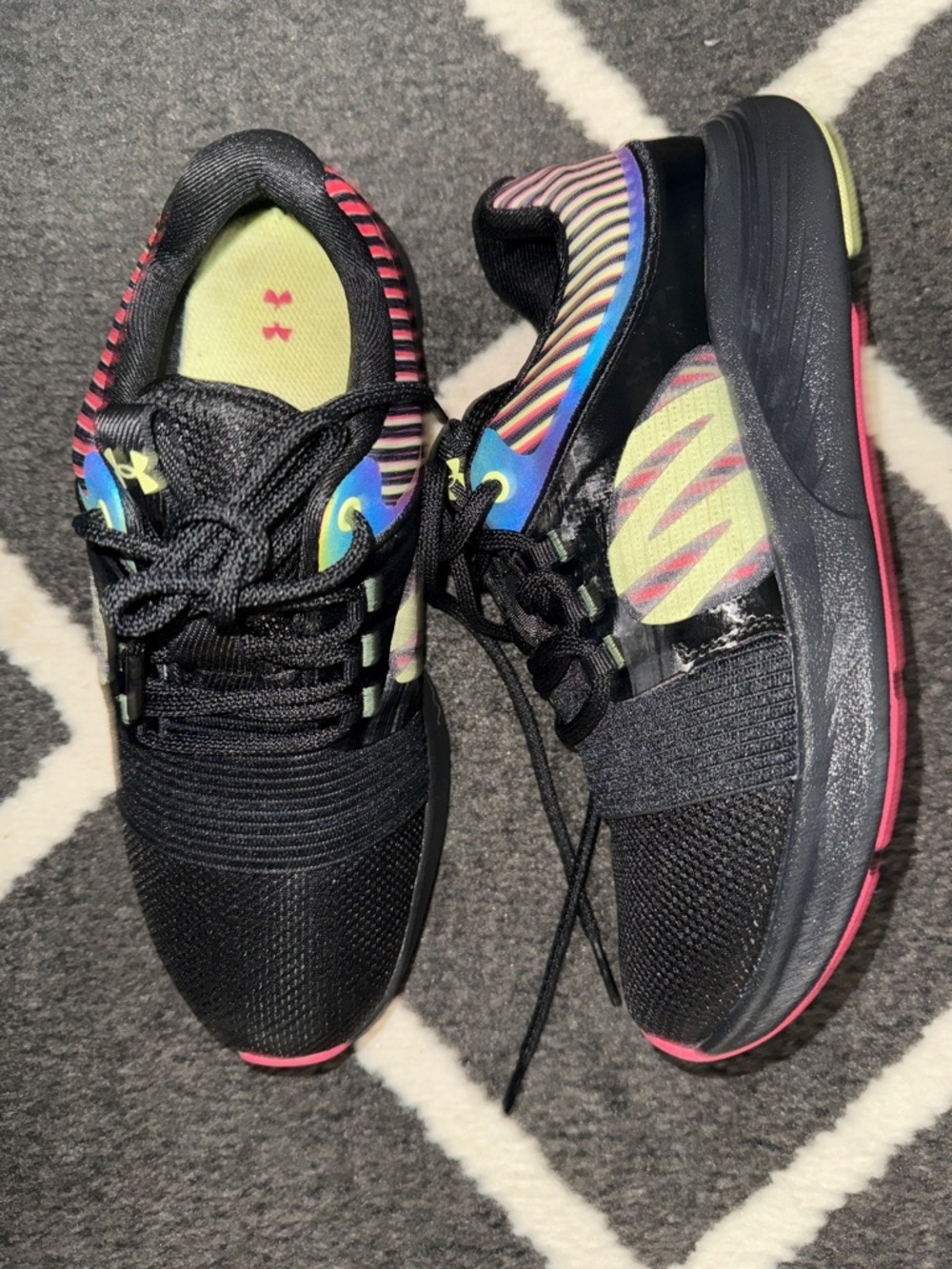 Under Armour Black Sneakers with Neon Pink and Lime Insole